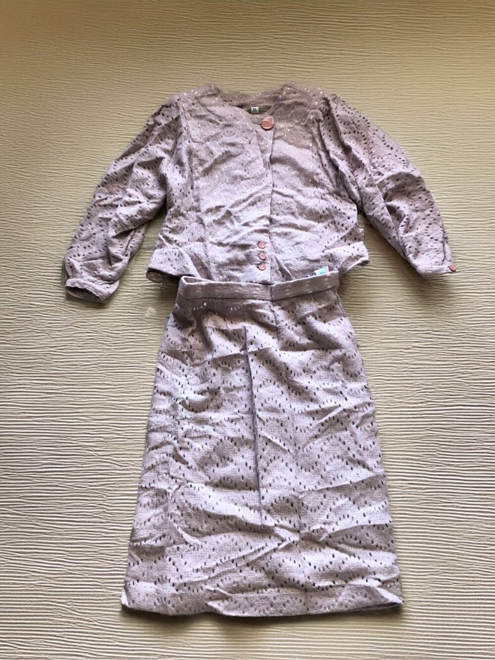 Vintage Japanese Eyelet Wool Skirt Suit Set Sz 11